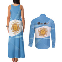 Argentina Flag Day Personalized Couples Matching Tank Maxi Dress and Long Sleeve Button Shirt Simple Sol de Mayo