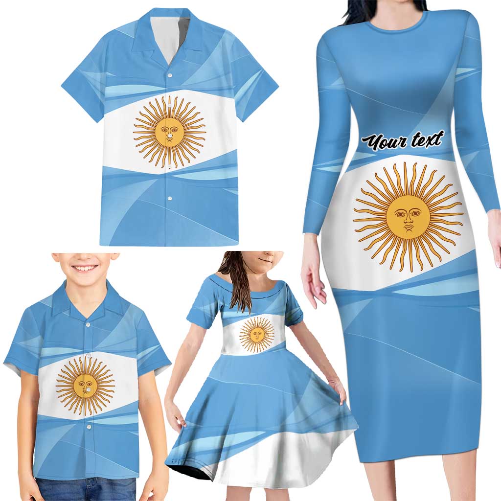 Argentina Flag Day Personalized Family Matching Long Sleeve Bodycon Dress and Hawaiian Shirt Simple Sol de Mayo