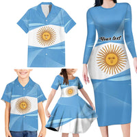 Argentina Flag Day Personalized Family Matching Long Sleeve Bodycon Dress and Hawaiian Shirt Simple Sol de Mayo