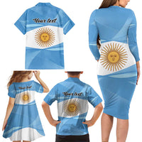 Argentina Flag Day Personalized Family Matching Long Sleeve Bodycon Dress and Hawaiian Shirt Simple Sol de Mayo