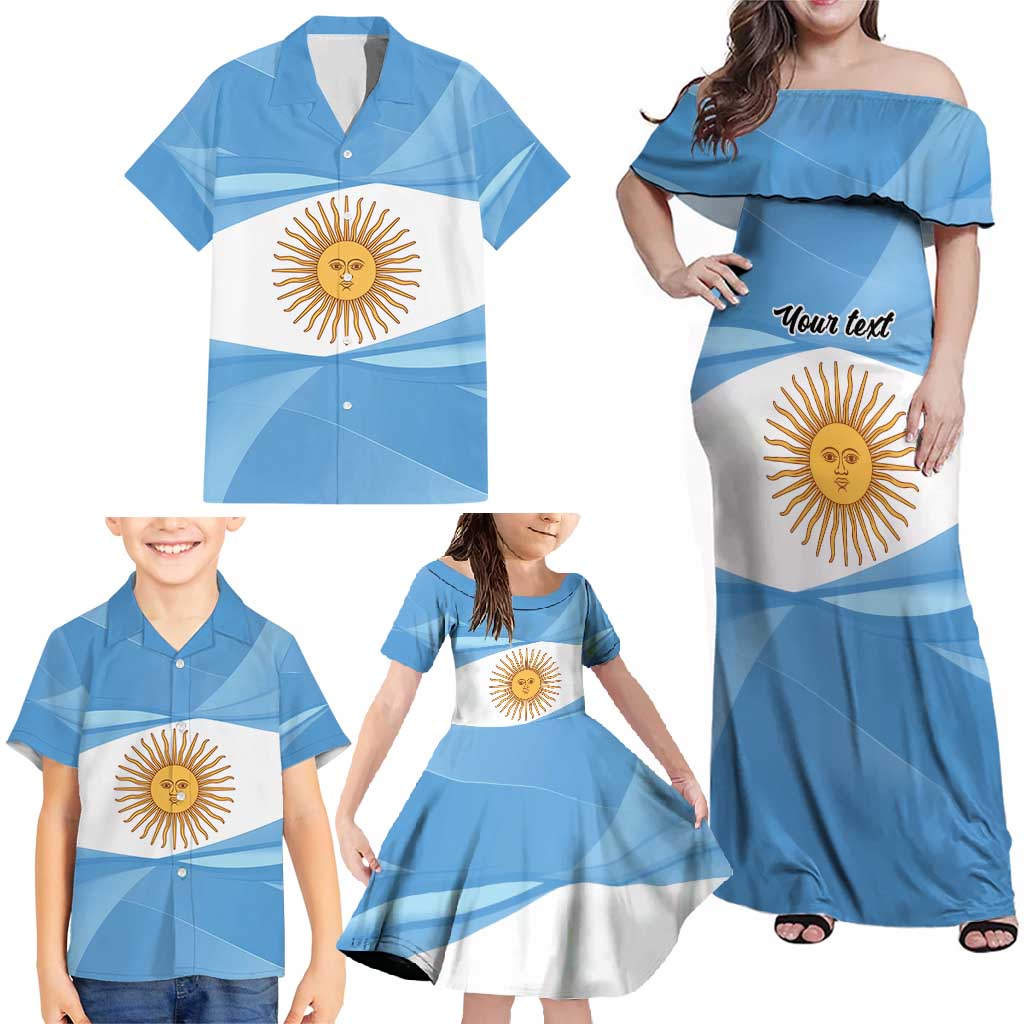 Argentina Flag Day Personalized Family Matching Off Shoulder Maxi Dress and Hawaiian Shirt Simple Sol de Mayo