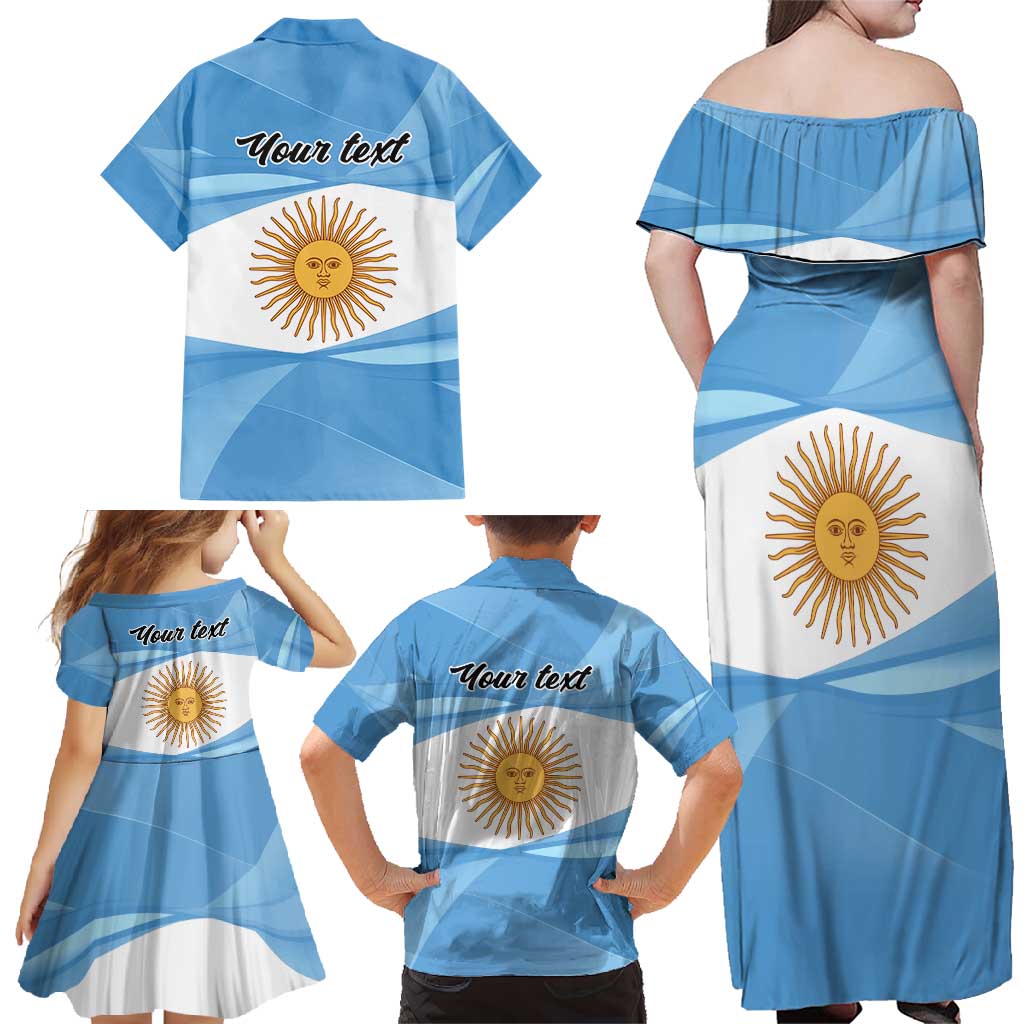 Argentina Flag Day Personalized Family Matching Off Shoulder Maxi Dress and Hawaiian Shirt Simple Sol de Mayo
