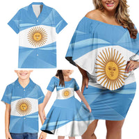 Argentina Flag Day Personalized Family Matching Off Shoulder Short Dress and Hawaiian Shirt Simple Sol de Mayo