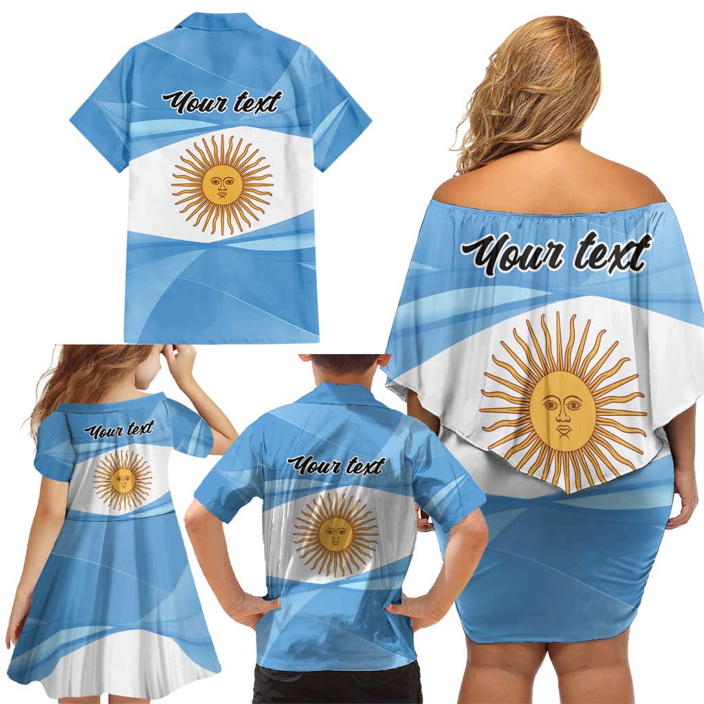 Argentina Flag Day Personalized Family Matching Off Shoulder Short Dress and Hawaiian Shirt Simple Sol de Mayo