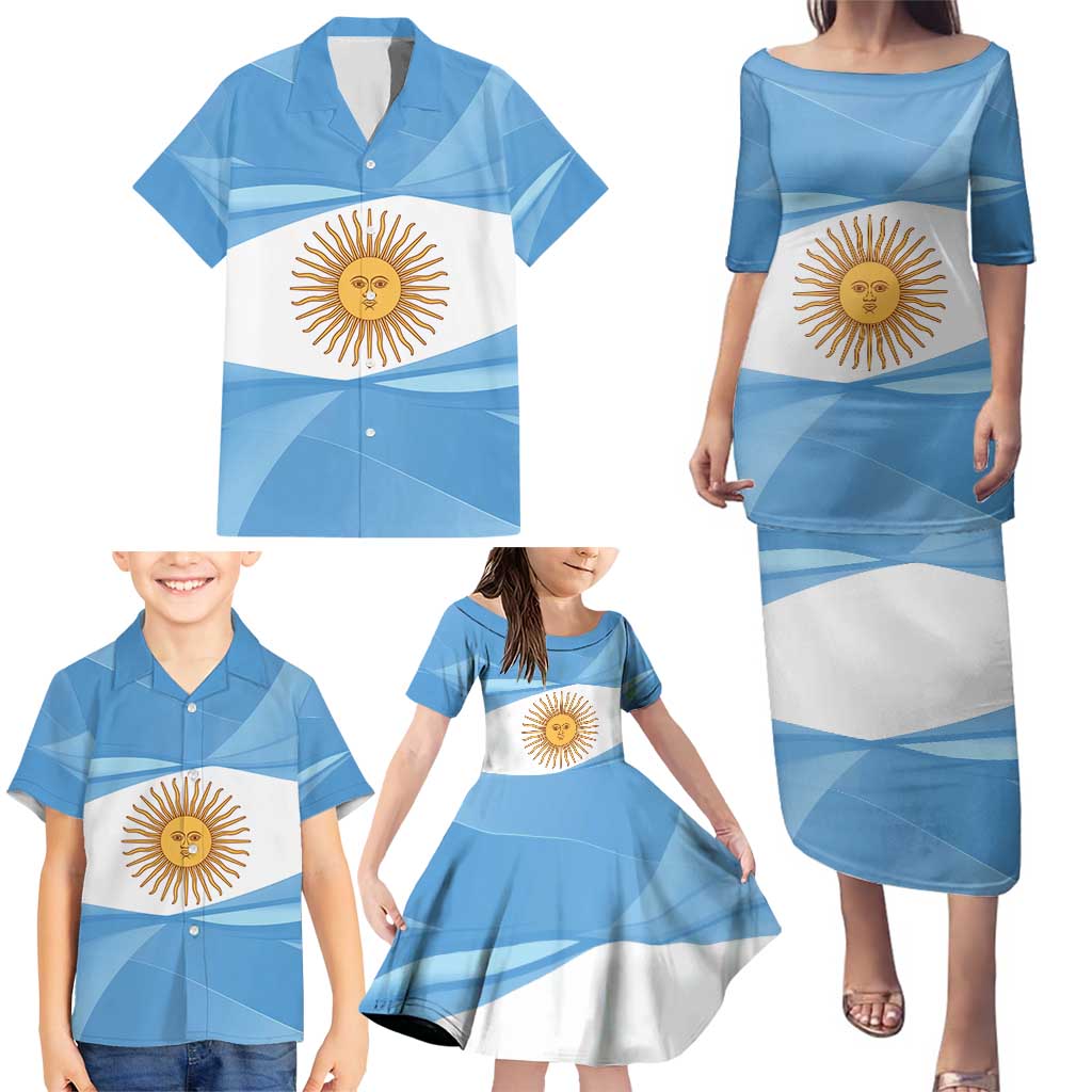 Argentina Flag Day Personalized Family Matching Puletasi and Hawaiian Shirt Simple Sol de Mayo