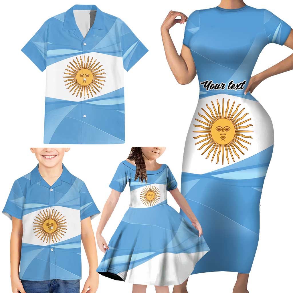 Argentina Flag Day Personalized Family Matching Short Sleeve Bodycon Dress and Hawaiian Shirt Simple Sol de Mayo