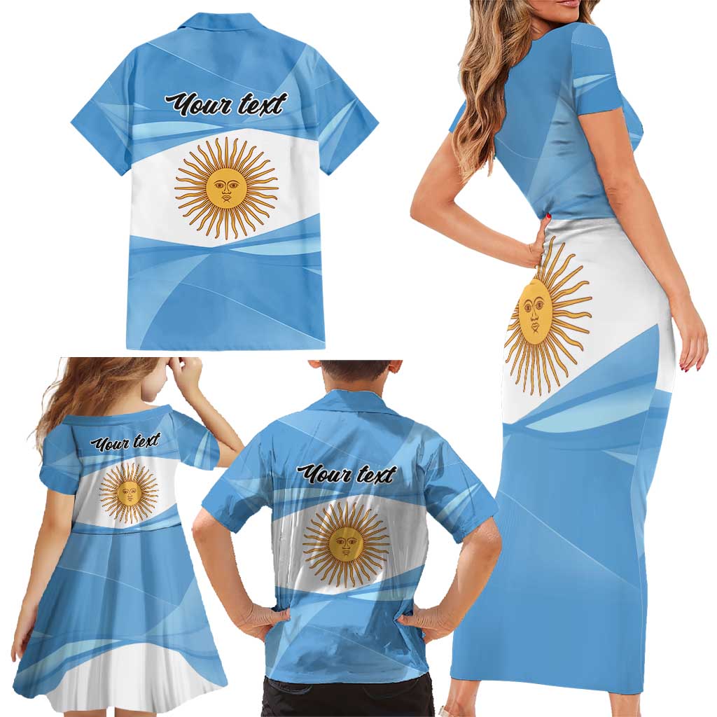 Argentina Flag Day Personalized Family Matching Short Sleeve Bodycon Dress and Hawaiian Shirt Simple Sol de Mayo