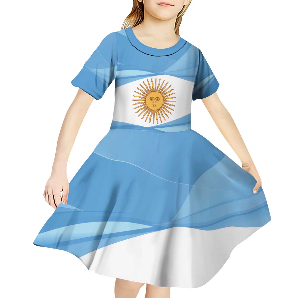 Argentina Flag Day Personalized Kid Short Sleeve Dress Simple Sol de Mayo