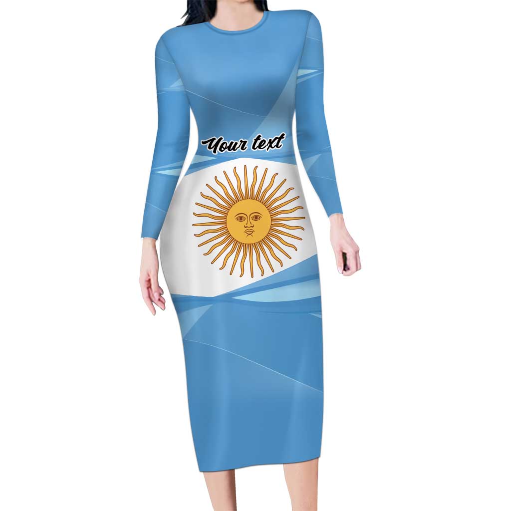 Argentina Flag Day Personalized Long Sleeve Bodycon Dress Simple Sol de Mayo
