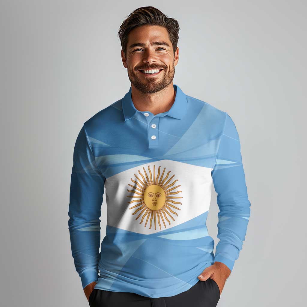 Argentina Flag Day Personalized Long Sleeve Polo Shirt Simple Sol de Mayo