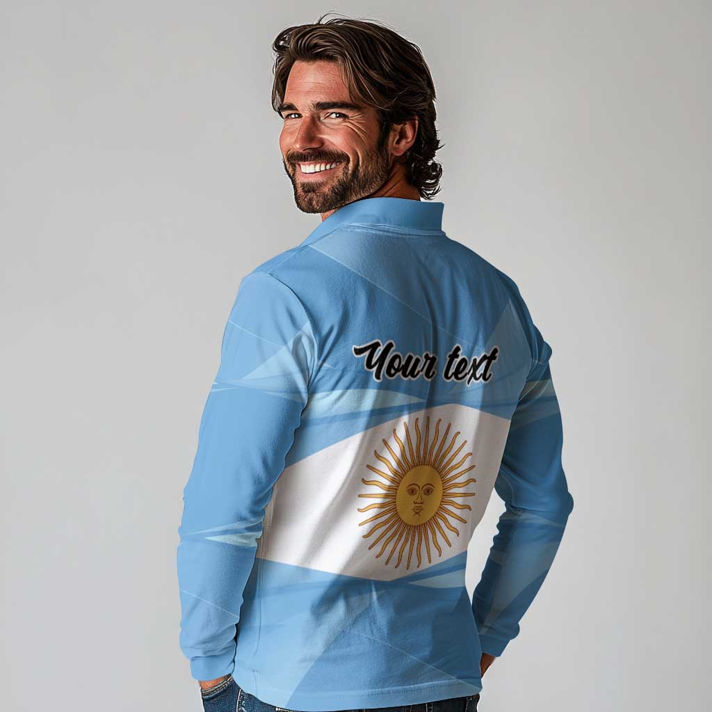Argentina Flag Day Personalized Long Sleeve Polo Shirt Simple Sol de Mayo