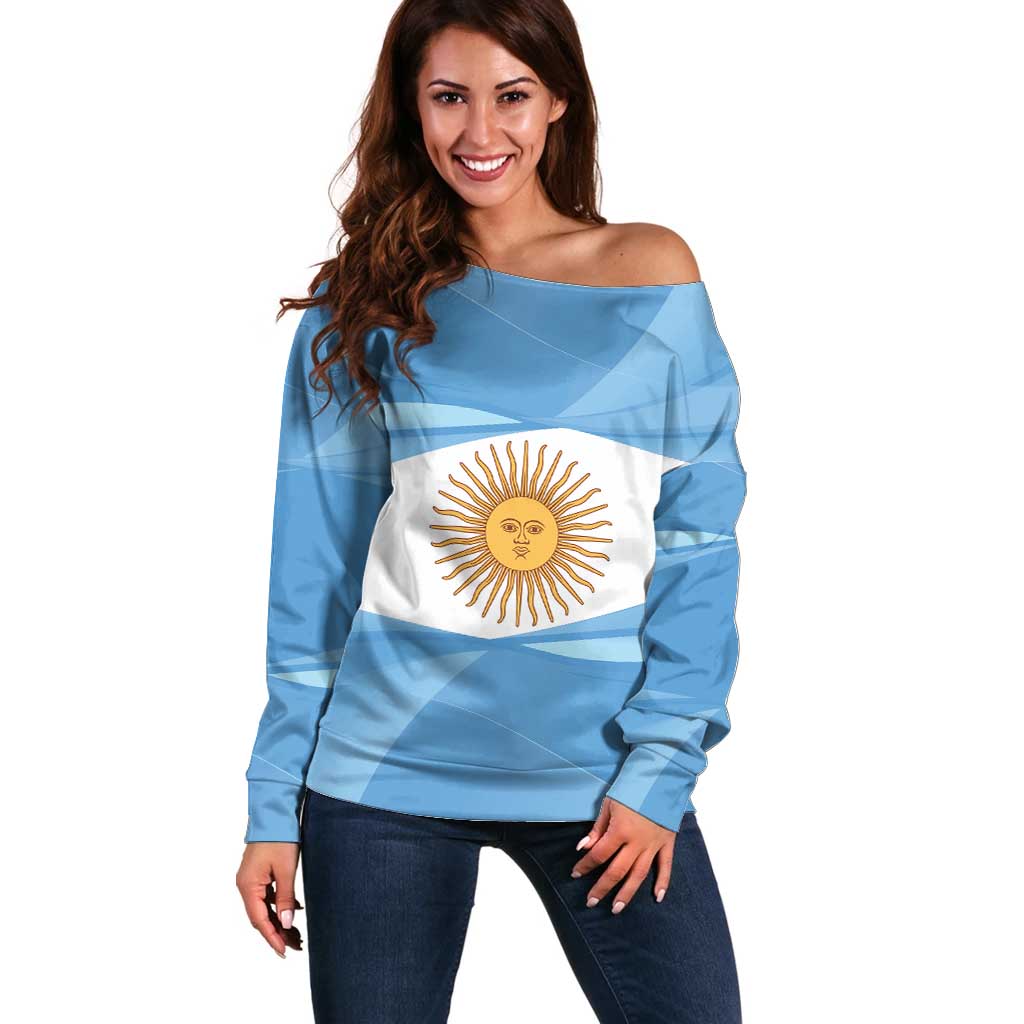 Argentina Flag Day Personalized Off Shoulder Sweater Simple Sol de Mayo
