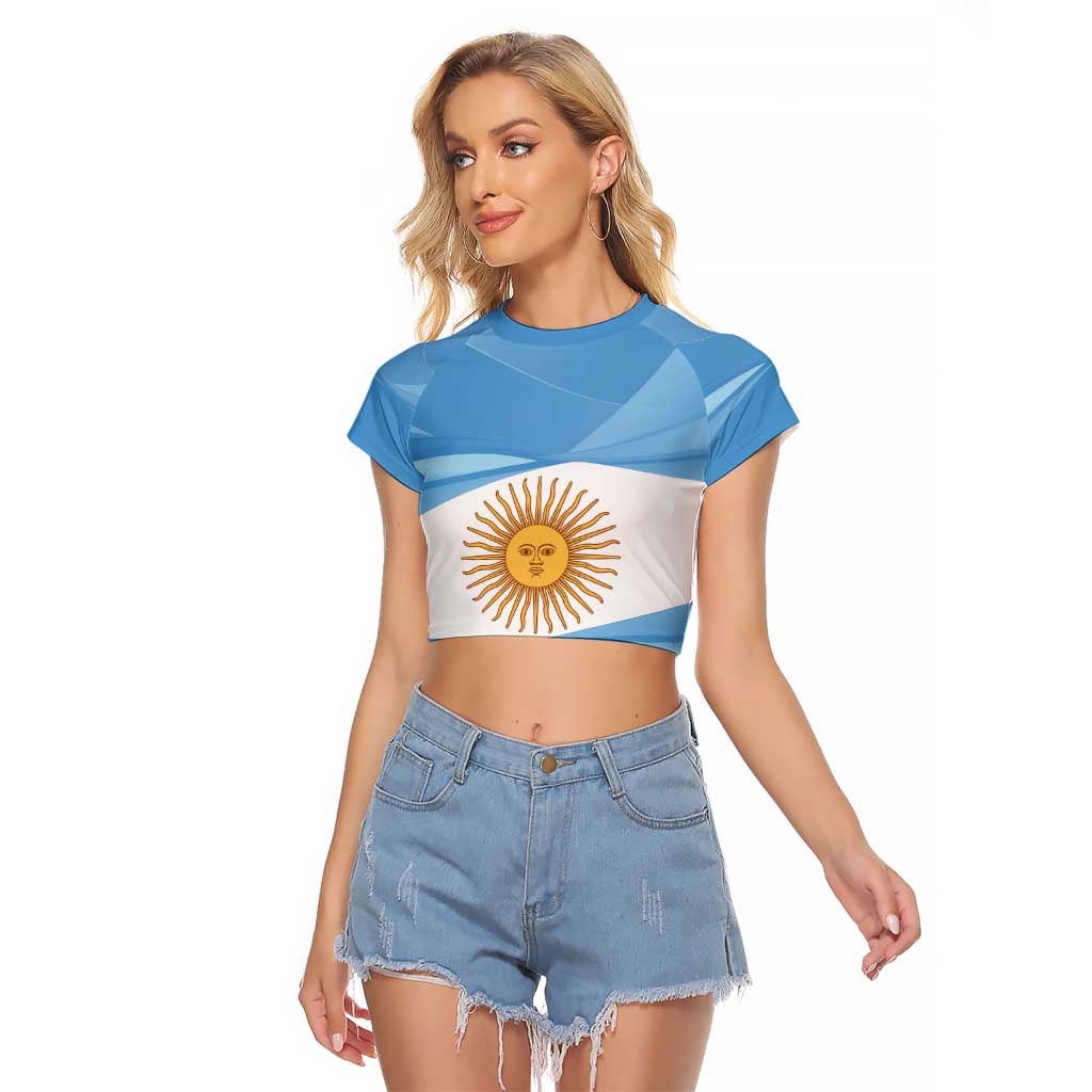 Argentina Flag Day Personalized Raglan Cropped T Shirt Simple Sol de Mayo