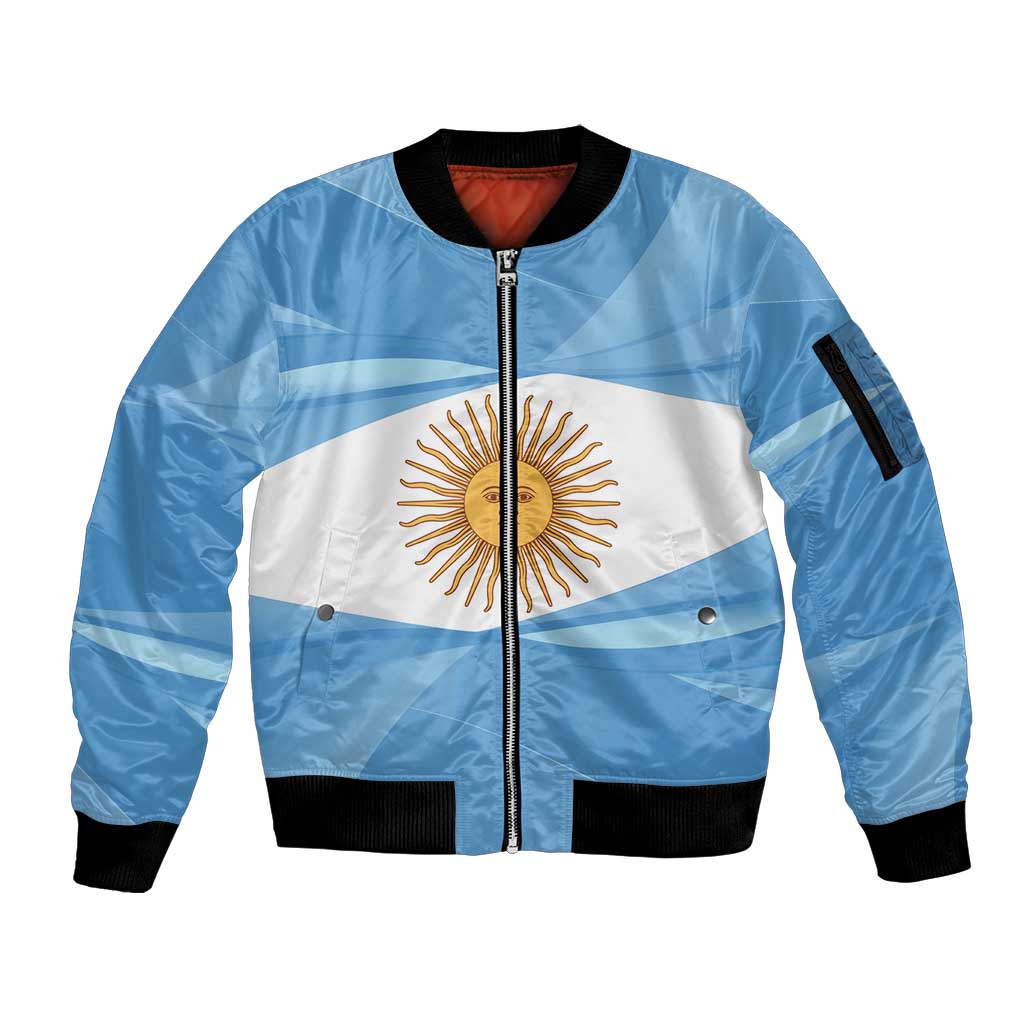 Argentina Flag Day Personalized Sleeve Zip Bomber Jacket Simple Sol de Mayo