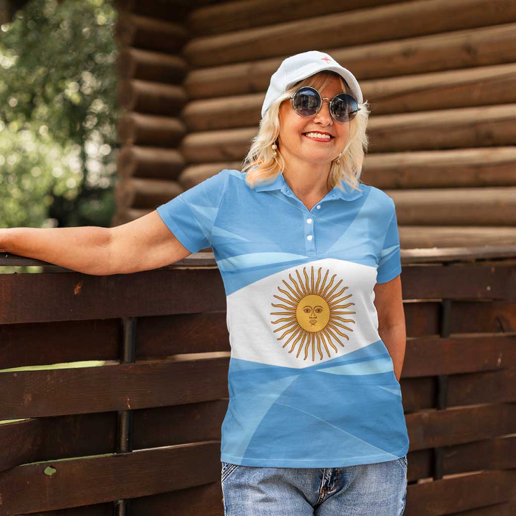 Argentina Flag Day Personalized Women Polo Shirt Simple Sol de Mayo