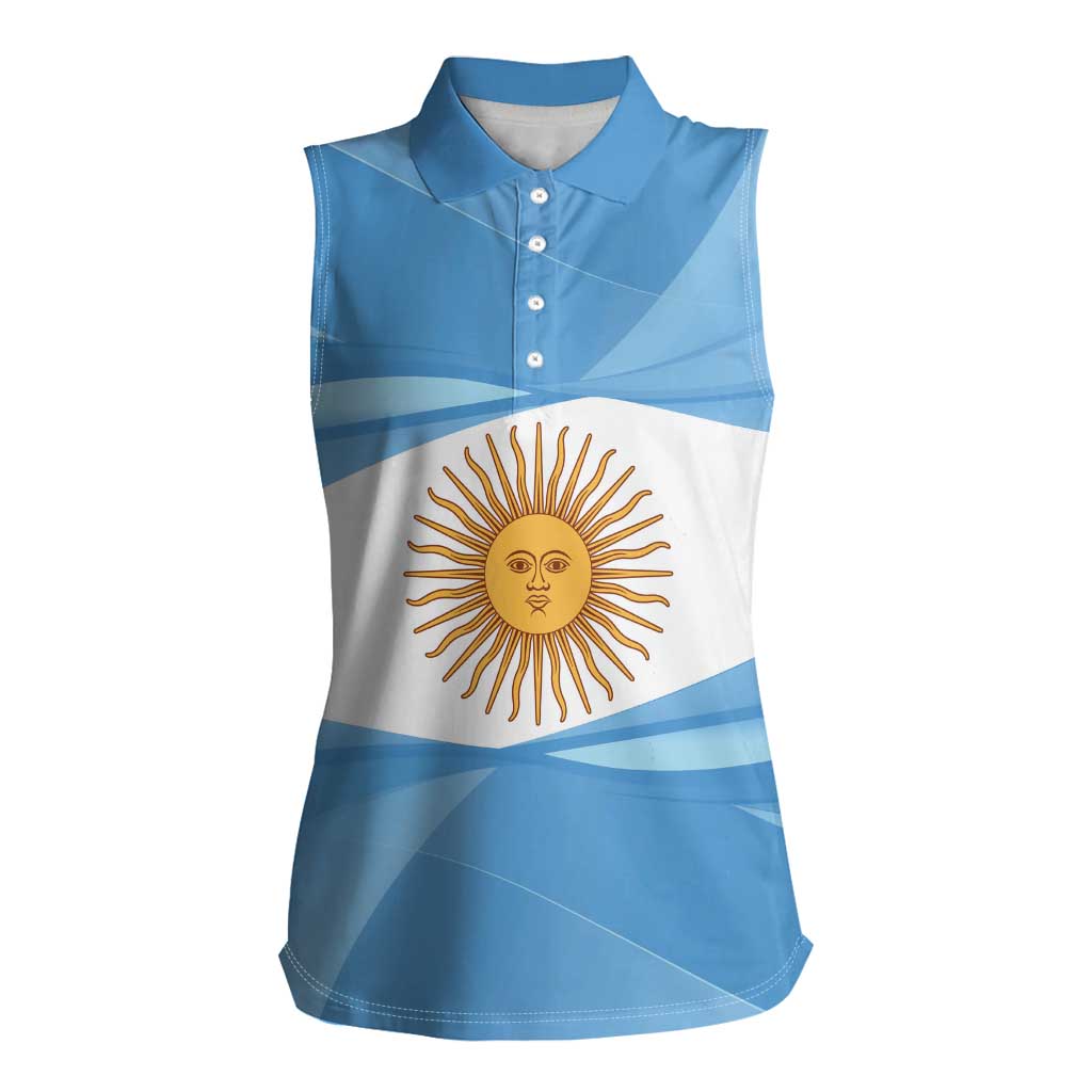 Argentina Flag Day Personalized Women Sleeveless Polo Shirt Simple Sol de Mayo