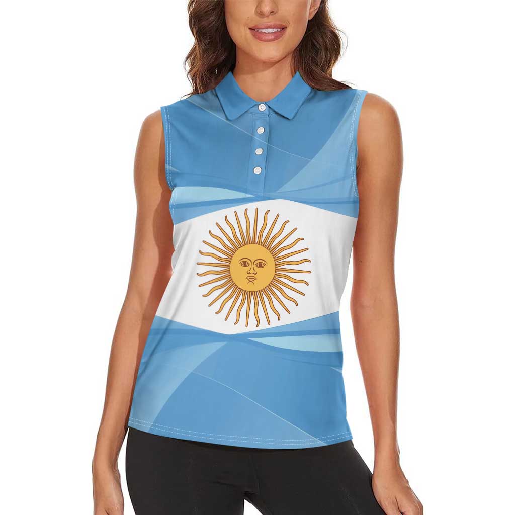 Argentina Flag Day Personalized Women Sleeveless Polo Shirt Simple Sol de Mayo