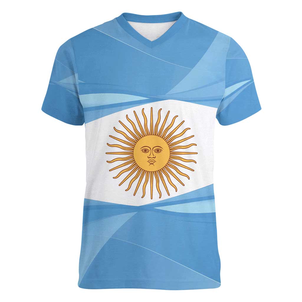 Argentina Flag Day Personalized Women V-Neck T-Shirt Simple Sol de Mayo