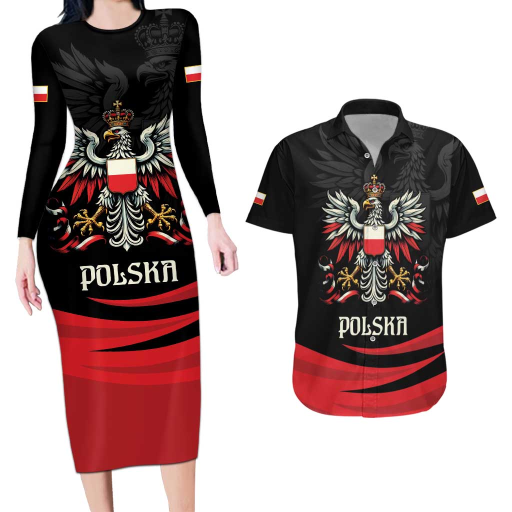 Poland National Flag Day Personalized Couples Matching Long Sleeve Bodycon Dress and Hawaiian Shirt Polsk Eagle Proud to be Poland