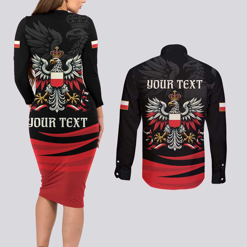 Poland National Flag Day Personalized Couples Matching Long Sleeve Bodycon Dress and Long Sleeve Button Shirt Polsk Eagle Proud to be Poland