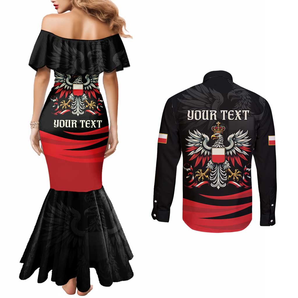 Poland National Flag Day Personalized Couples Matching Mermaid Dress and Long Sleeve Button Shirt Polsk Eagle Proud to be Poland