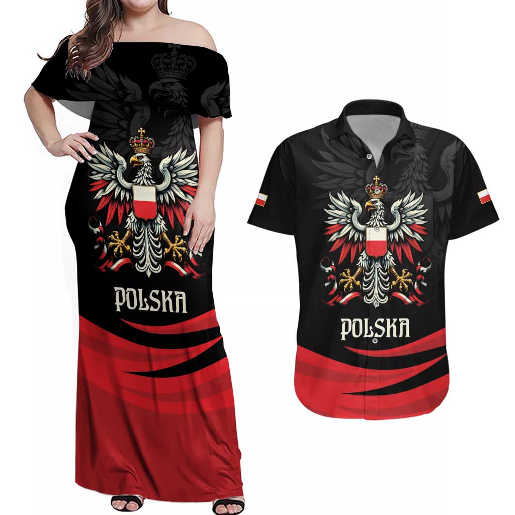 Poland National Flag Day Personalized Couples Matching Off Shoulder Maxi Dress and Hawaiian Shirt Polsk Eagle Proud to be Poland