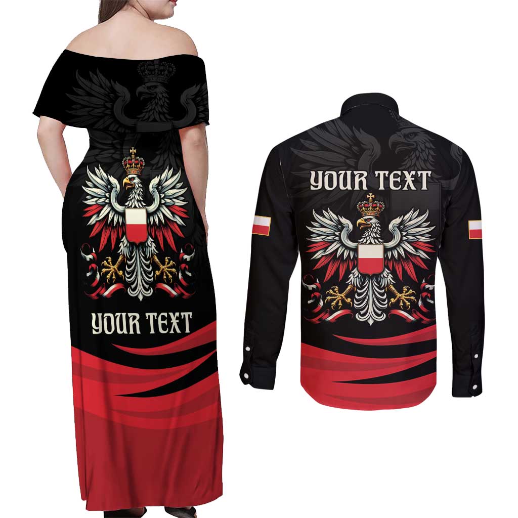 Poland National Flag Day Personalized Couples Matching Off Shoulder Maxi Dress and Long Sleeve Button Shirt Polsk Eagle Proud to be Poland
