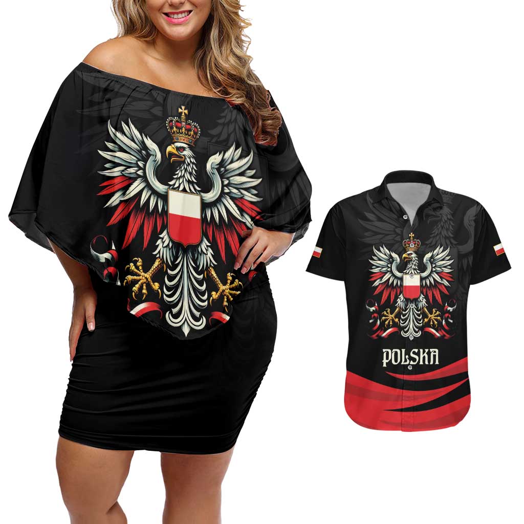 Poland National Flag Day Personalized Couples Matching Off Shoulder Short Dress and Hawaiian Shirt Polsk Eagle Proud to be Poland