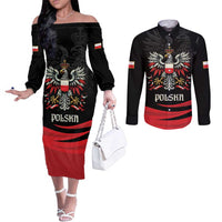 Poland National Flag Day Personalized Couples Matching Off The Shoulder Long Sleeve Dress and Long Sleeve Button Shirt Polsk Eagle Proud to be Poland
