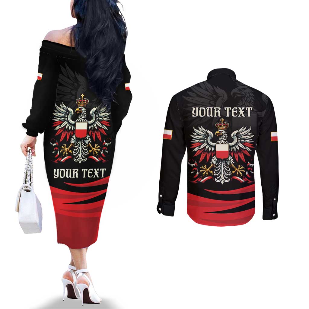 Poland National Flag Day Personalized Couples Matching Off The Shoulder Long Sleeve Dress and Long Sleeve Button Shirt Polsk Eagle Proud to be Poland