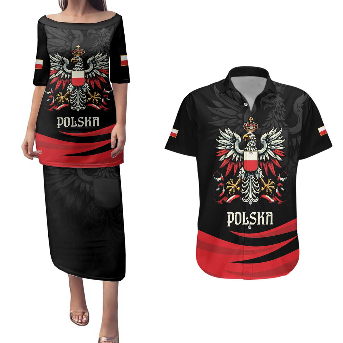 Poland National Flag Day Personalized Couples Matching Puletasi and Hawaiian Shirt Polsk Eagle Proud to be Poland