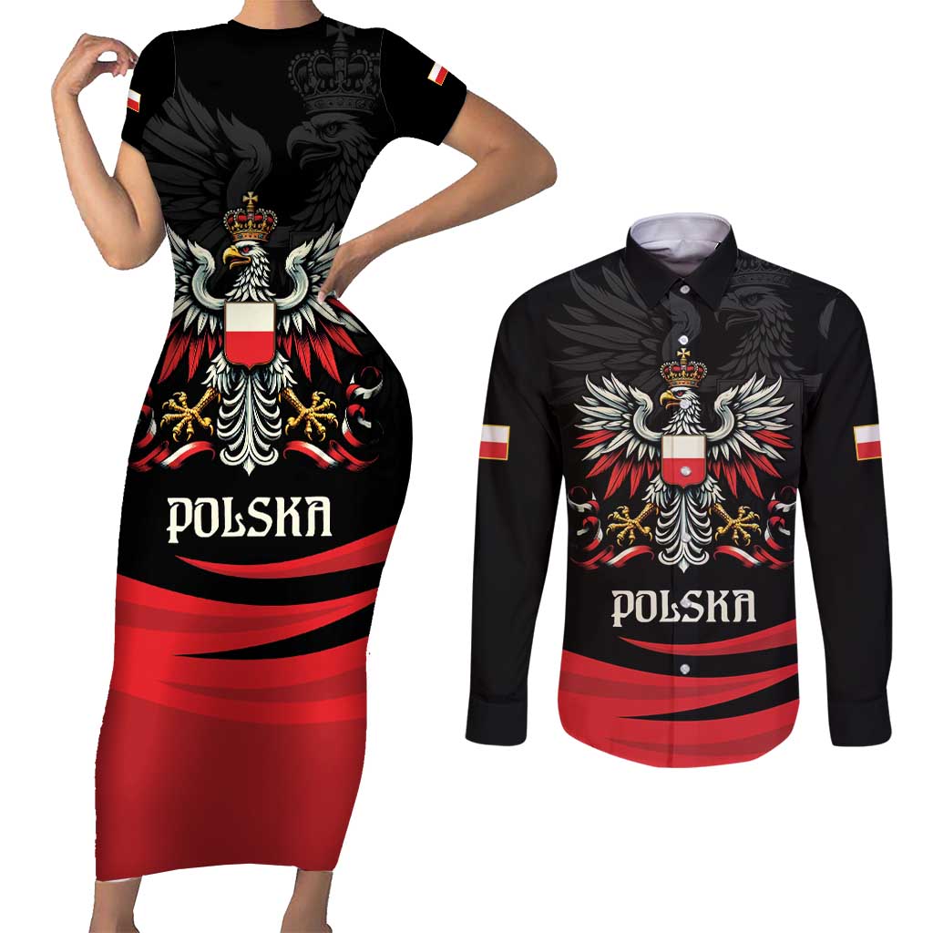 Poland National Flag Day Personalized Couples Matching Short Sleeve Bodycon Dress and Long Sleeve Button Shirt Polsk Eagle Proud to be Poland