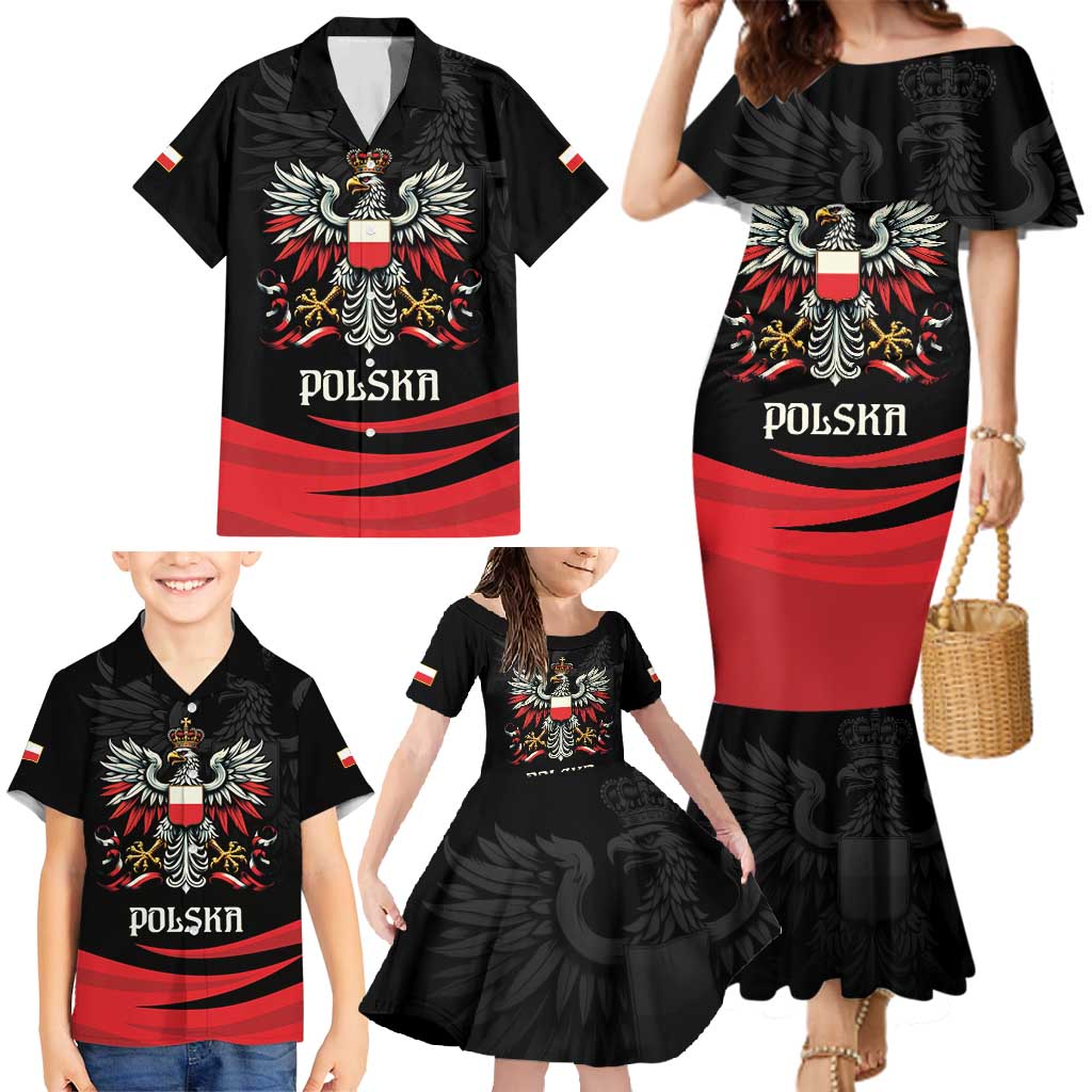 Poland National Flag Day Personalized Family Matching Mermaid Dress and Hawaiian Shirt Polsk Eagle Proud to be Poland