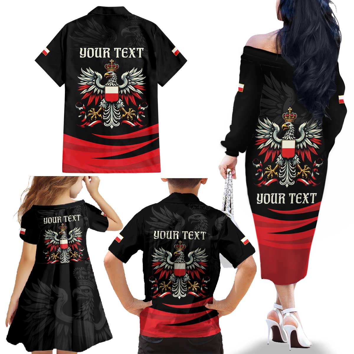 Poland National Flag Day Personalized Family Matching Off The Shoulder Long Sleeve Dress and Hawaiian Shirt Polsk Eagle Proud to be Poland