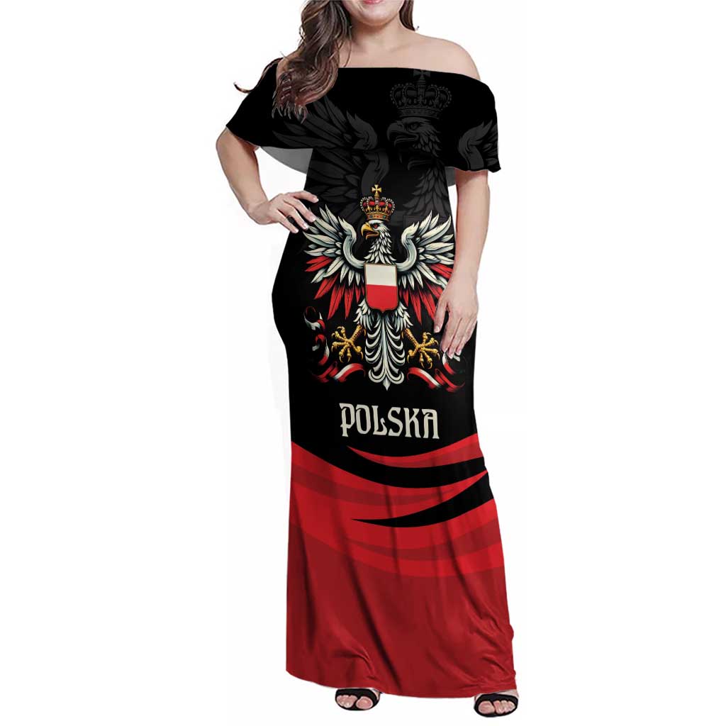 Poland National Flag Day Personalized Family Matching Off Shoulder Maxi Dress and Hawaiian Shirt Polsk Eagle Proud to be Poland