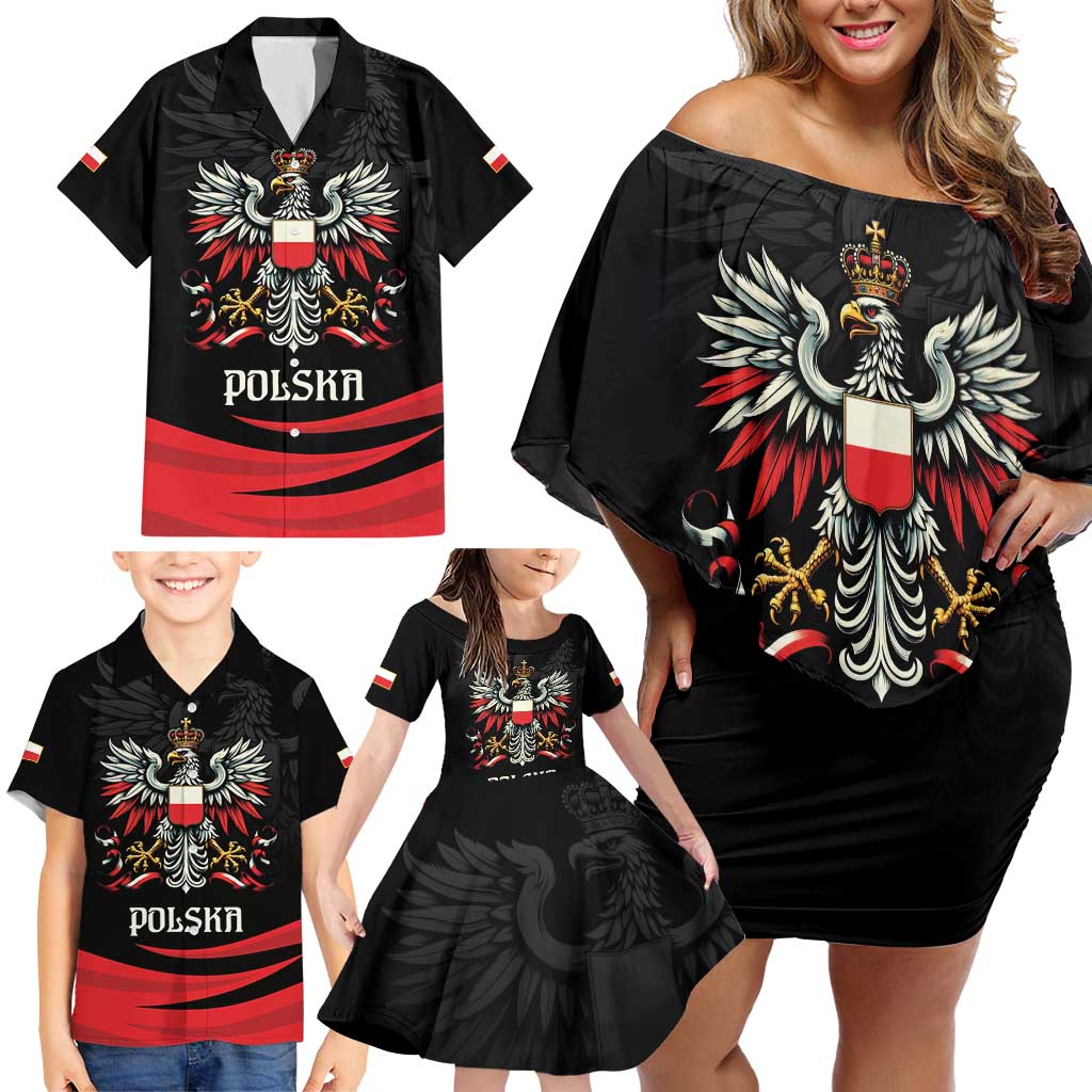 Poland National Flag Day Personalized Family Matching Off Shoulder Short Dress and Hawaiian Shirt Polsk Eagle Proud to be Poland