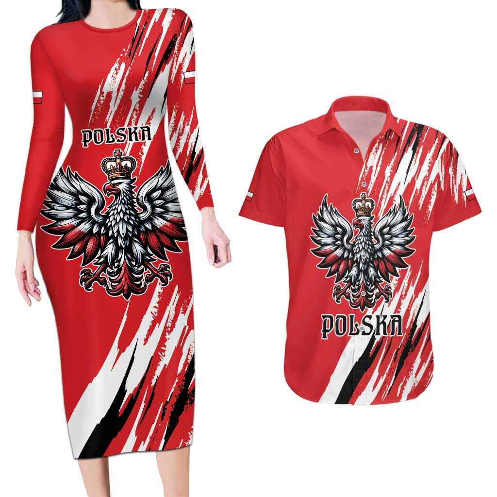 Poland National Flag Day Personalized Couples Matching Long Sleeve Bodycon Dress and Hawaiian Shirt Polsk Eagle Simple Style