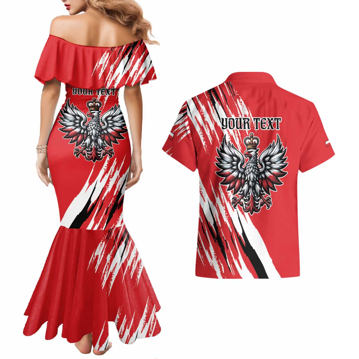 Poland National Flag Day Personalized Couples Matching Mermaid Dress and Hawaiian Shirt Polsk Eagle Simple Style