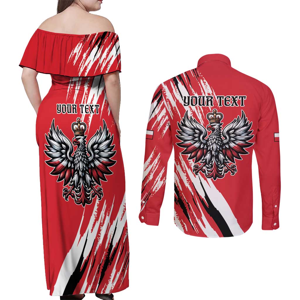 Poland National Flag Day Personalized Couples Matching Off Shoulder Maxi Dress and Long Sleeve Button Shirt Polsk Eagle Simple Style