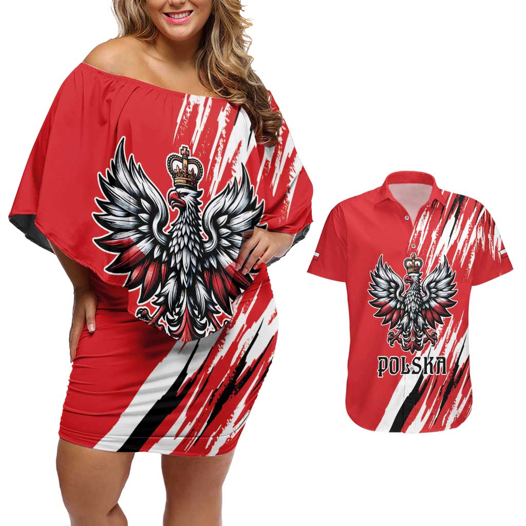 Poland National Flag Day Personalized Couples Matching Off Shoulder Short Dress and Hawaiian Shirt Polsk Eagle Simple Style
