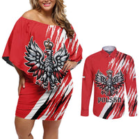 Poland National Flag Day Personalized Couples Matching Off Shoulder Short Dress and Long Sleeve Button Shirt Polsk Eagle Simple Style