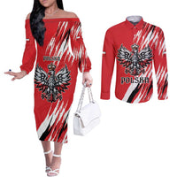 Poland National Flag Day Personalized Couples Matching Off The Shoulder Long Sleeve Dress and Long Sleeve Button Shirt Polsk Eagle Simple Style