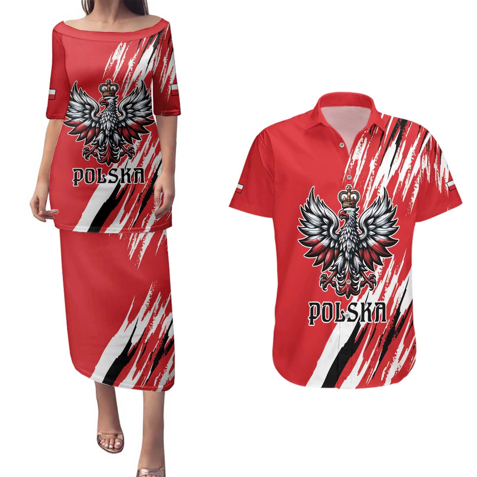 Poland National Flag Day Personalized Couples Matching Puletasi and Hawaiian Shirt Polsk Eagle Simple Style