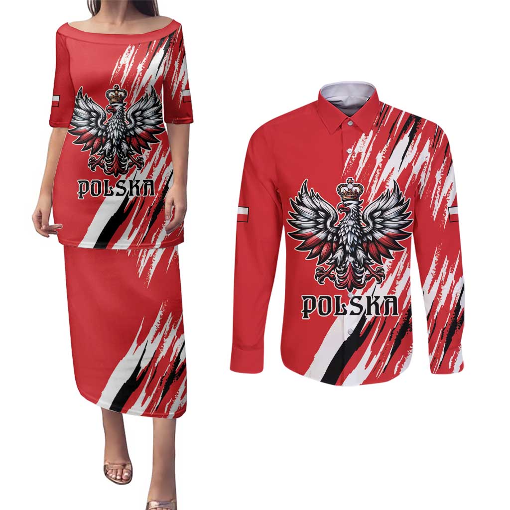 Poland National Flag Day Personalized Couples Matching Puletasi and Long Sleeve Button Shirt Polsk Eagle Simple Style