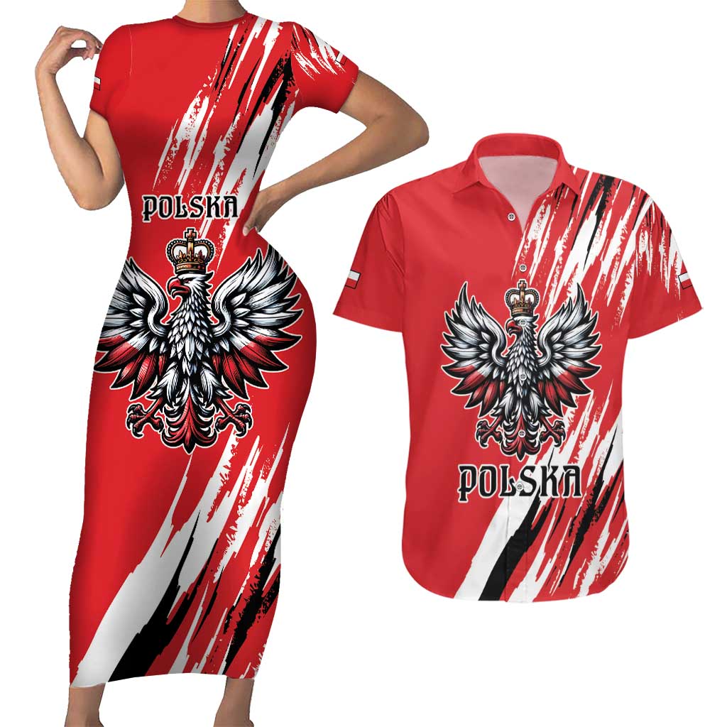 Poland National Flag Day Personalized Couples Matching Short Sleeve Bodycon Dress and Hawaiian Shirt Polsk Eagle Simple Style