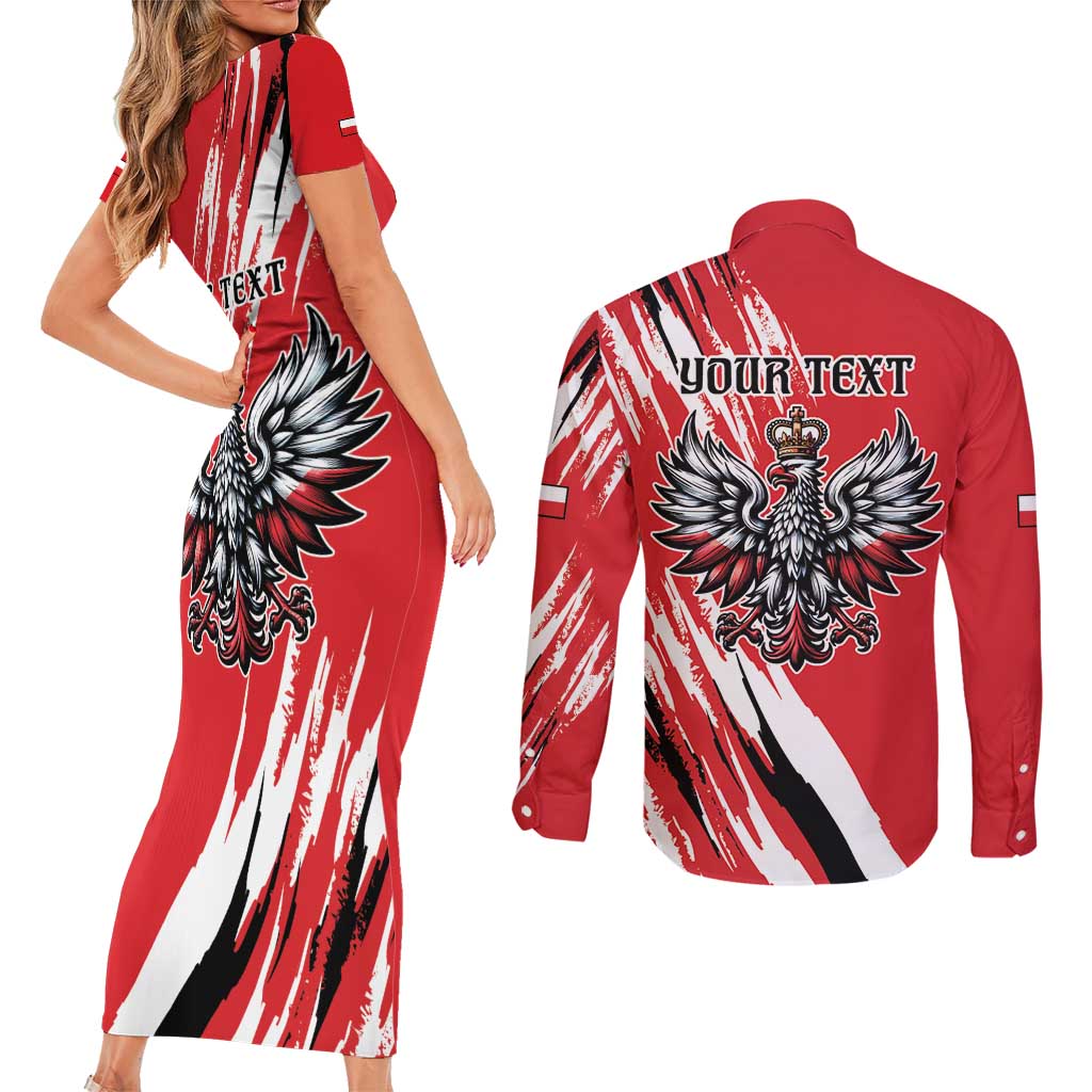 Poland National Flag Day Personalized Couples Matching Short Sleeve Bodycon Dress and Long Sleeve Button Shirt Polsk Eagle Simple Style
