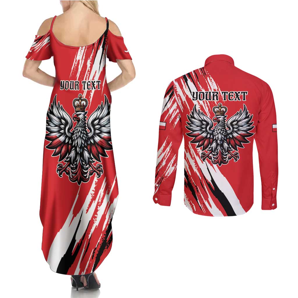 Poland National Flag Day Personalized Couples Matching Summer Maxi Dress and Long Sleeve Button Shirt Polsk Eagle Simple Style