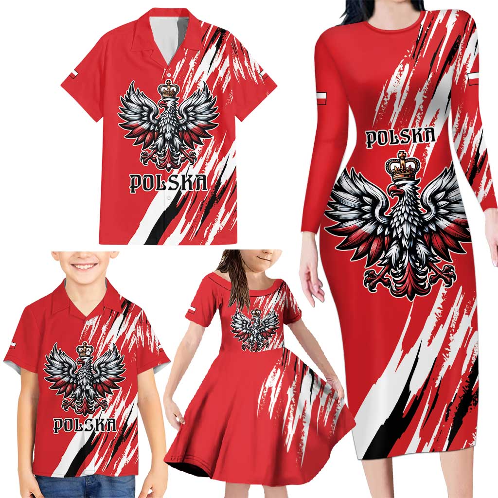 Poland National Flag Day Personalized Family Matching Long Sleeve Bodycon Dress and Hawaiian Shirt Polsk Eagle Simple Style