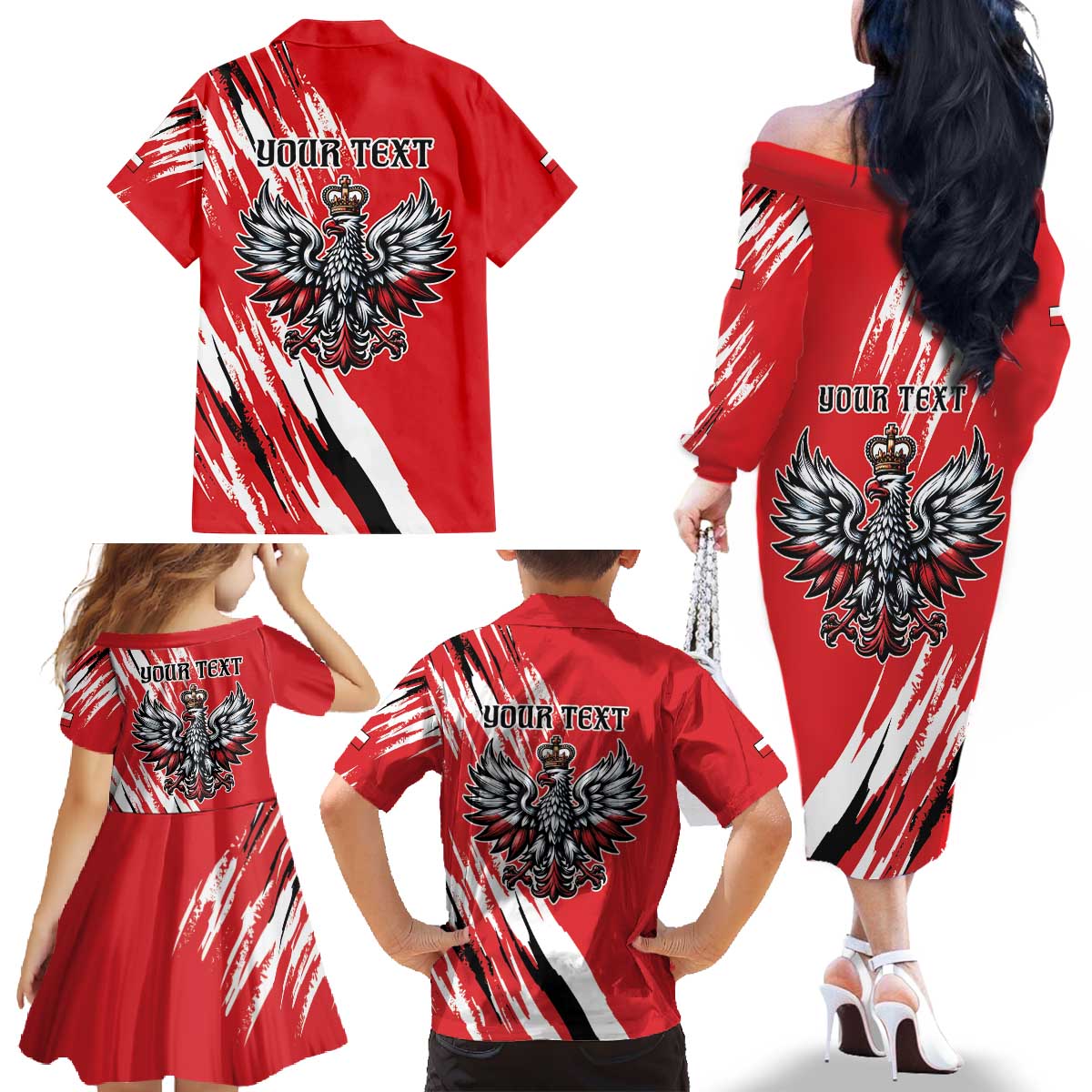 Poland National Flag Day Personalized Family Matching Off The Shoulder Long Sleeve Dress and Hawaiian Shirt Polsk Eagle Simple Style