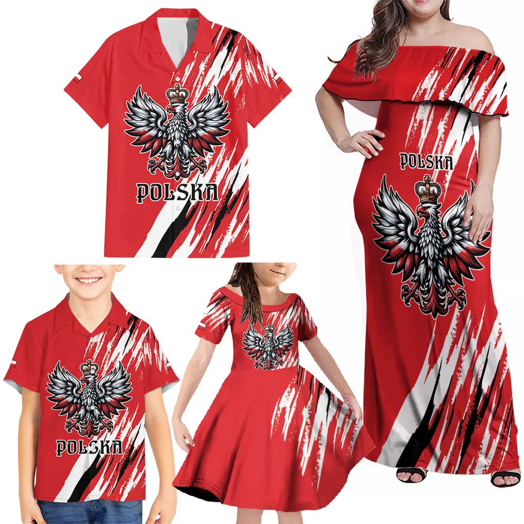 Poland National Flag Day Personalized Family Matching Off Shoulder Maxi Dress and Hawaiian Shirt Polsk Eagle Simple Style